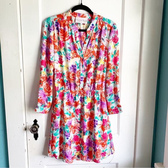 Charles Henry Bright Colorful Floral Button Top Elastic Waist Dress Size Small S - Picture 1 of 12
